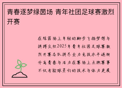 青春逐梦绿茵场 青年社团足球赛激烈开赛